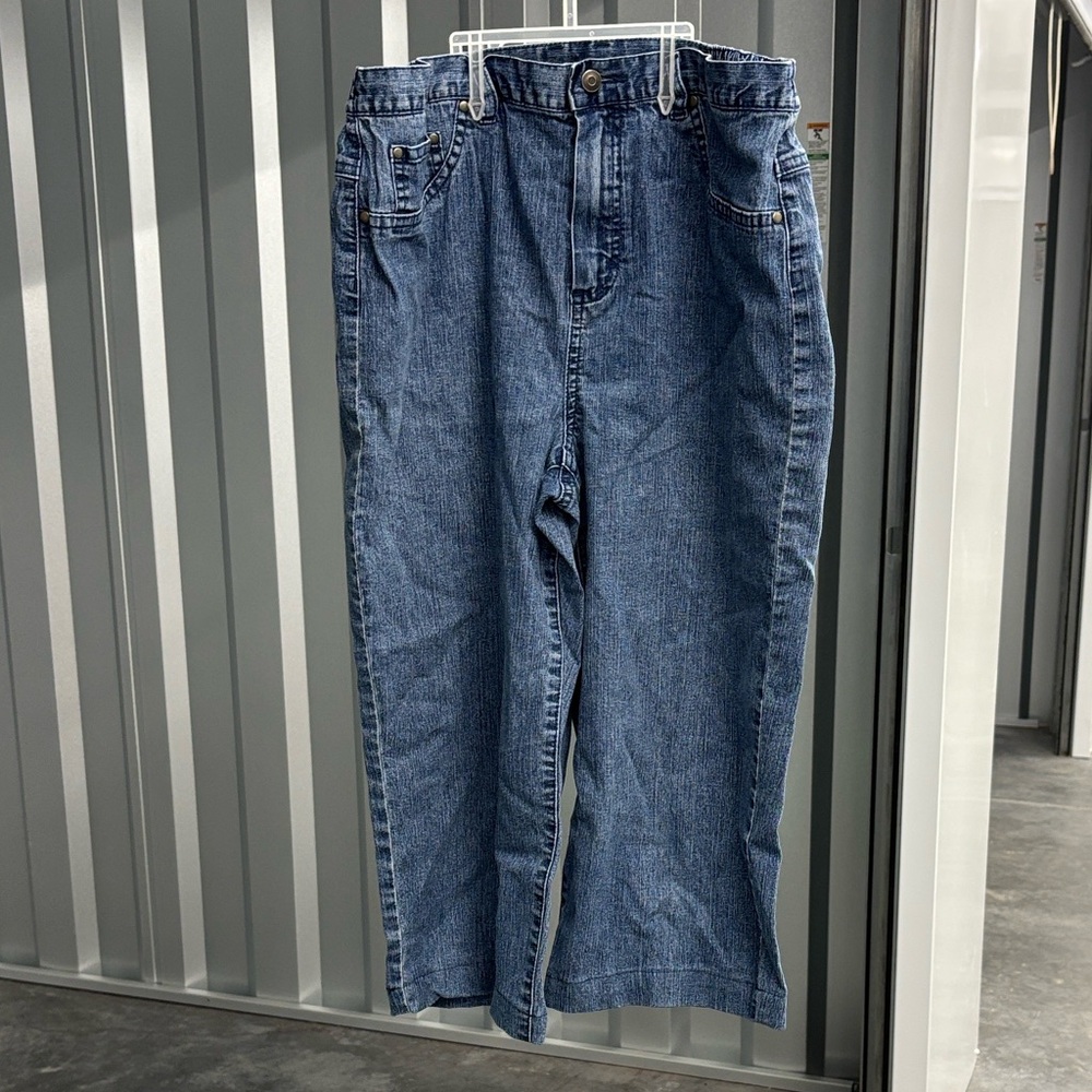 Alfred Dunner Petites Classic Denim Blue Jean Capris Capri Pants 12P Elastic